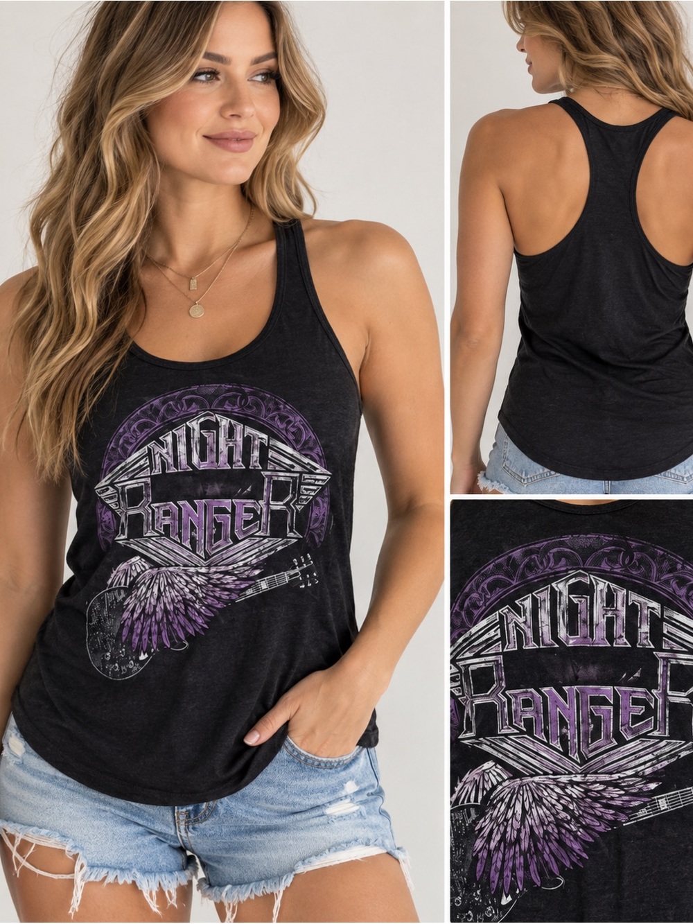 Night Ranger Band Graphic Tank Top Next Level Black Purple Guitar Racerback M